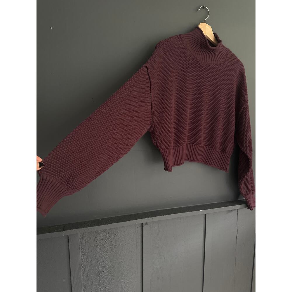 Free People Beach Hailee Knit Semi Cropped Sweater In Vintage Wine Size XS - Picture 6 of 11